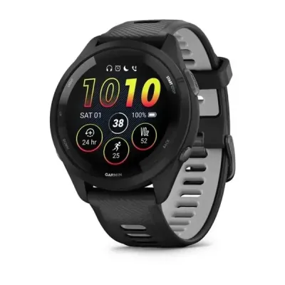 Смарт-годинник Garmin Forerunner 265 з чорними безелем і корпусом та чорно-сірим силіконовим ремінцем - Robinzon.ua