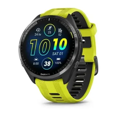 Смарт-годинник Garmin Forerunner 965 з карбоново-сірим титановим безелем, чорним корпусом та жовтим силіконовим ремінцем - Robinzon.ua