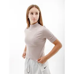 Жіноча Футболка Nike W NSW ESSNTL RIB MOCK SS TOP Бежевий  S (7dDV7958-272 S) - Robinzon.ua