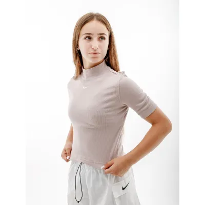 Жіноча Футболка Nike W NSW ESSNTL RIB MOCK SS TOP Бежевий  S (7dDV7958-272 S) - Robinzon.ua