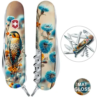 Складной нож Victorinox HUNTSMAN UKRAINE Благородный Сокол 1.3713.7.T3260pw - Robinzon.ua