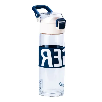 Пляшка для води 460 (мл) скляна прозора з пластиковою кришкою 22 (см) спортивна Білий - Robinzon.ua