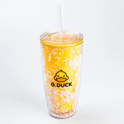 Багаторазовий стакан з трубочкою та кришкою 750 мл пластиковий Жовтий - Robinzon.ua